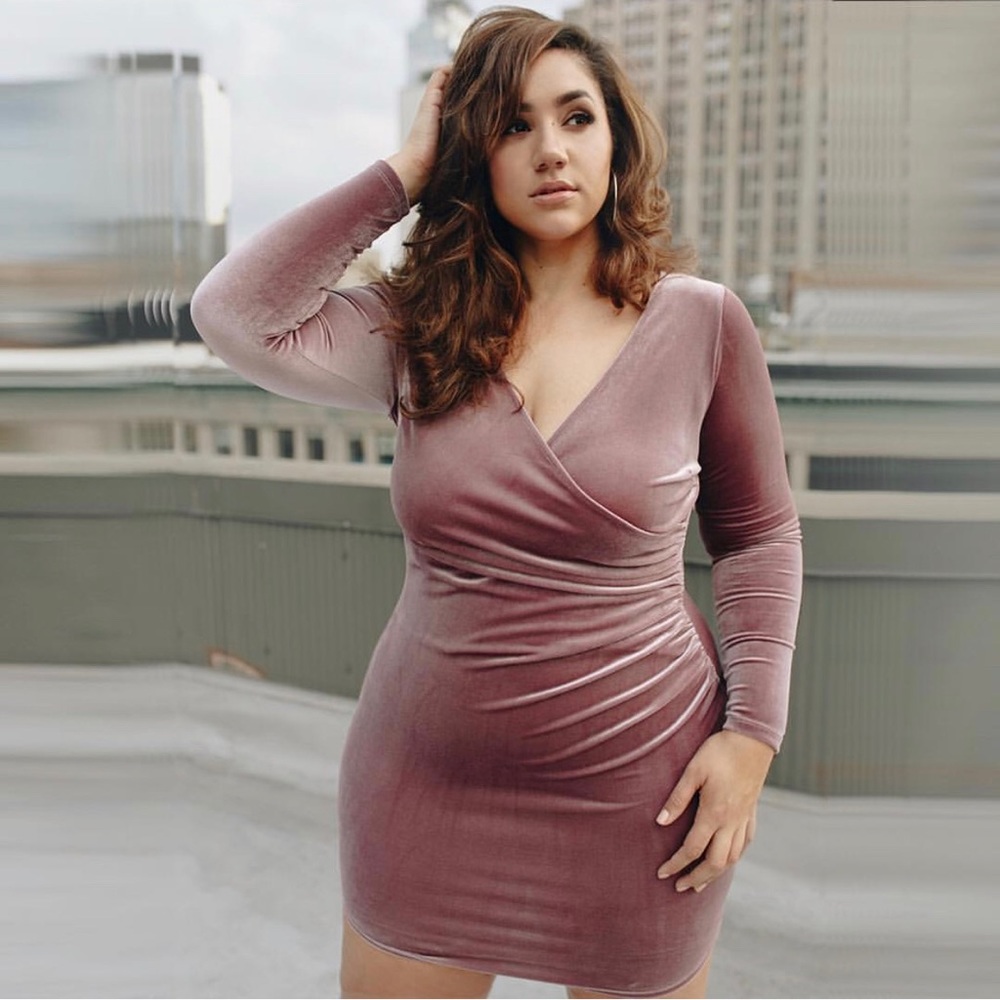 Suede plus size pink dress